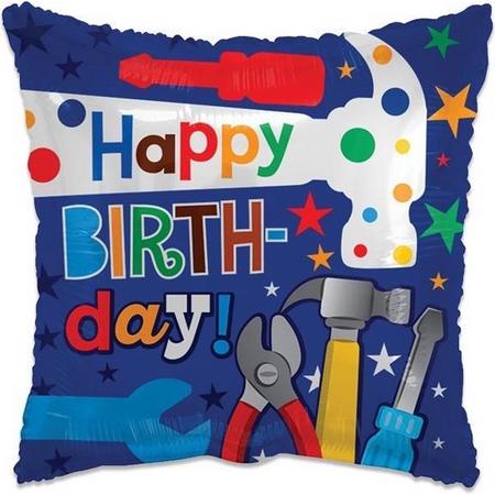 Witbaard Folieballon Happy Birthday Tools Jongens 46 Cm Blauw