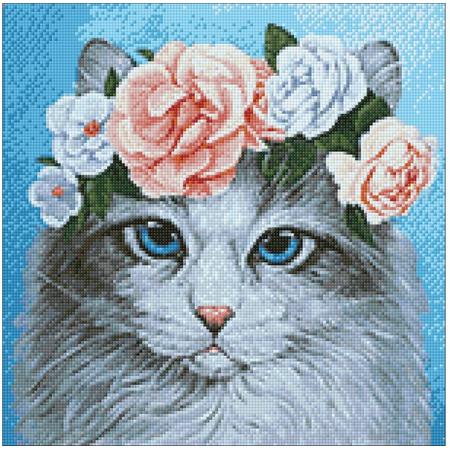 Wizardi Diamond Painting Kit Blue-Eyed Cat in Flowers WD2464
