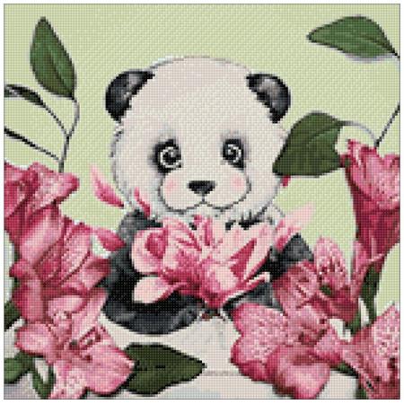 Wizardi Diamond Painting Kit Panda and Flowers WD2341