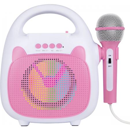 Woegel karaoke set A2 – met bluetooth, usb en TF-kaart – oplaadbare accu – met led disco – voor kinderen – donker roze