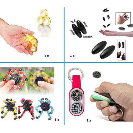 Fidget Pakket Finger Toys - 4 Stuks toppers TIKTOK - Spinner Wacky Robot - Magneet Ringen - Snake Eggs - Fidget Duimspeeltje Puck magnetisch - Hype Trend 2023 - Must Have - pop - Super Cadeau - 4 Toppers zeer Voordelig