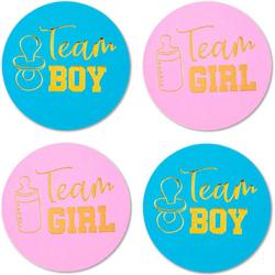 Gender Reveal -  Sluitstickers Team boy/girl - 24 Stuks! - 4 cm - Geboorte Sticker - Sluitzegel - Babyshower - Baby nieuws - Zwangerschap - Luxe Sluitzegel - Geboortesticker - Cadeau - Roze - Blauw