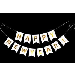 Happy New Year Slinger – Banner – Letterbanner - Oud En Nieuw Versiering – Feest Decoratie – NYE Vlaggenlijn Voor Binnen En Buiten – Jaarwisseling 2022 – Nieuwjaar Party - Letterslinger Wit Goud –