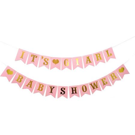 Its a Girl Babyshower Banner Roze met Goud - Slinger - Babyshower - Gender Reveal - Kraamfeest - Geboorte - Slinger - Roze - Meisje