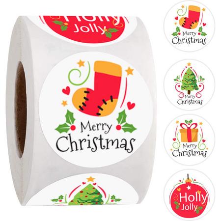 Kerststickers op rol - 500 stuks !! - Stickers Kerstmis - Sluitstickers Kerst - Merry Christmas - Christmas Stickers - kadootje - cadeau - Kerst - kadostickers