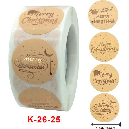 Kerststickers op rol - Rose Gold - 500 stuks !! - Stickers Kerstmis - Sluitstickers Kerst - Merry Christmas - Christmas Stickers