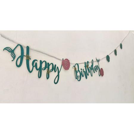 Mermaid Happy Birthday Slinger - Verjaardag - Glitter - Zeemeermin - Ariel - Birthday Party Decoration - Roze - Groen - Schelpen - Versiering