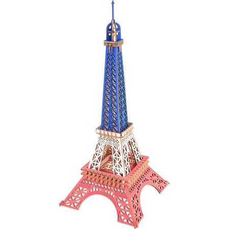 Houten modelbouw - Wooden Puzzle - Miniatuurbouw hout - Eifel toren blauw, wit, rood