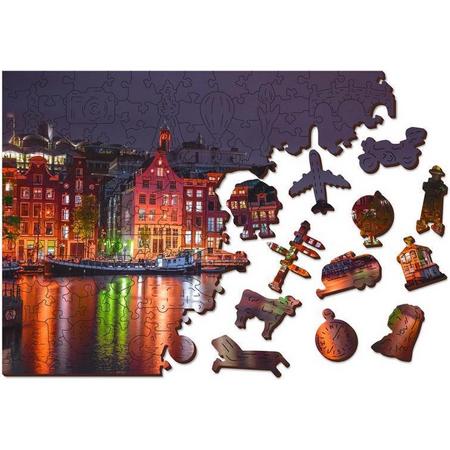 Wooden City - 2in1 - Houten Vormlegpuzzel - Amsterdam by Night - NL0008XL - 51,9x37,5cm