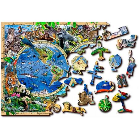 Wooden City - 2in1 - Houten Vormlegpuzzel -  Animal Kingdom Map - TR0014XL - 51,9x37,5cm