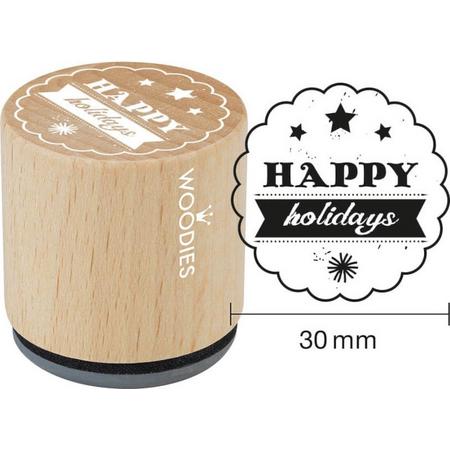 Houten stempel, d: 30 mm, h: 35 mm, happy holidays , 1stuk