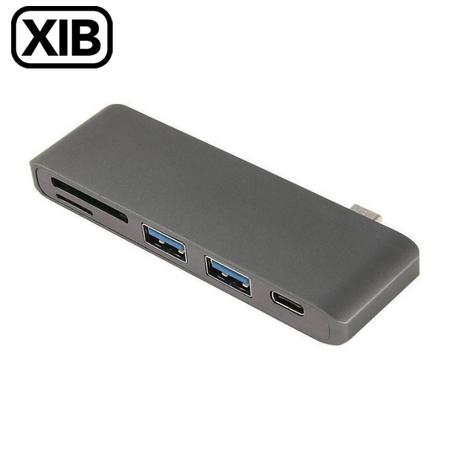 XIB USB-C Hub naar USB en cardreader / 1x USB-C / 2x USB 3.0 / 1x MicroSD / 1x SD / Spacegrey - Grijs