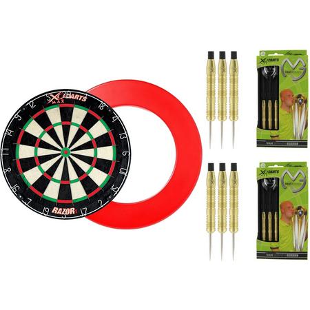 XQ Max - Razor1 Bristle - dartbord - inclusief - dartbord surround ring - Rood - inclusief 2 sets 100% Brass Michael van Gerwen - 20 gram - dartpijlen