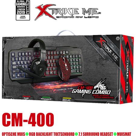 XTRIKE ME Gaming Combo Set 4in1 - Backlight Gaming Toestsenbord - 3200 DPI RGB Optische Muis - 7.1 Stereo Surround Gaming Headset - Gaming Muismat 320x270x2mm