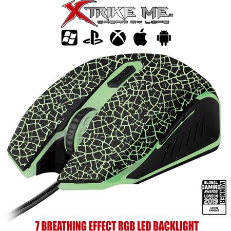 XTRIKE ME Gaming Muis Bekabeld Met 7 LED Backlight Kleuren DPI 800-1200-1600-2400-3200 - GM205 BK