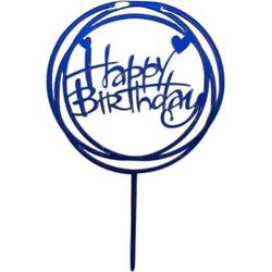 XYZ Goods - Taarttopper Happy Birthday - Taart Decoratie - Cake Topper - Verjaardag - Blauw - Hartjes