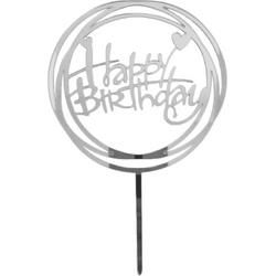 XYZ Goods - Taarttopper Happy Birthday - Taart Decoratie - Cake Topper - Verjaardag - Zilver - Hartjes