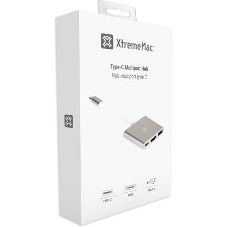 XtremeMac XAH-HUC-03 notebook dock & poortreplicator USB 3.0 (3.1 Gen 1) Type-C Aluminium, Wit