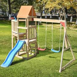 Tuinspeelset met schommels en glijbaan - Houten speelset Klimrek met zandbak, ladder en speelaccessoires - Buitenspeeltoren - Speelhuis voor kinderen vanaf 3 jaar