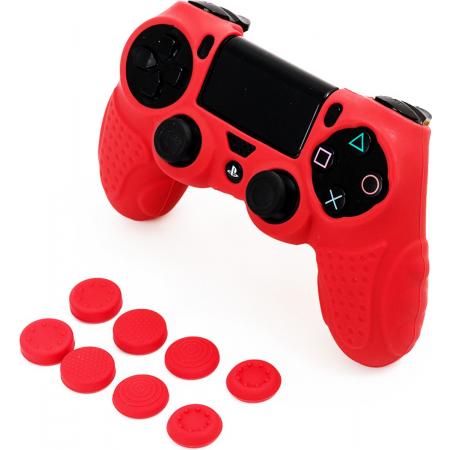 Silicone Bescherm Hoes Case Skin met Thumbnails voor PS4 Controller – Accessoires Set voor Playstation 4 Controller Rood
