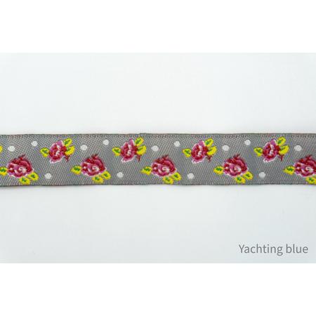 Band zandkleur met rozen - geweven sierband - fournituren - lengte 3 meter - lint - stof - afwerkband - katoenen band - naaien - decoratieband -