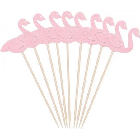 Flamingo satéprikkers - 10 stuks - Lichtroze