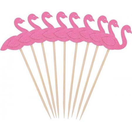 Flamingo satéprikkers - Roze - 10 stuks