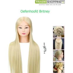 Oefenhoofd Britney 80% echt haar - 60 cm haarlengte - kappershoofd met tafelklem - blond kaphoofd