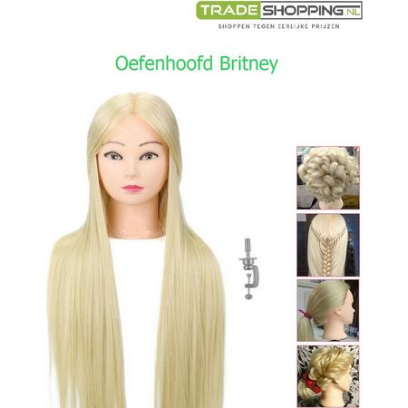 Oefenhoofd Britney 80% echt haar - 60 cm haarlengte - kappershoofd met tafelklem - blond kaphoofd