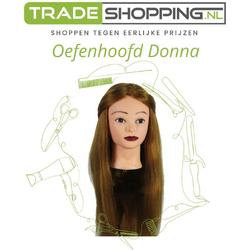 Oefenhoofd Donna 80% echt haar - 60 cm haarlengte - kappershoofd met tafelklem - donkerblond kaphoofd