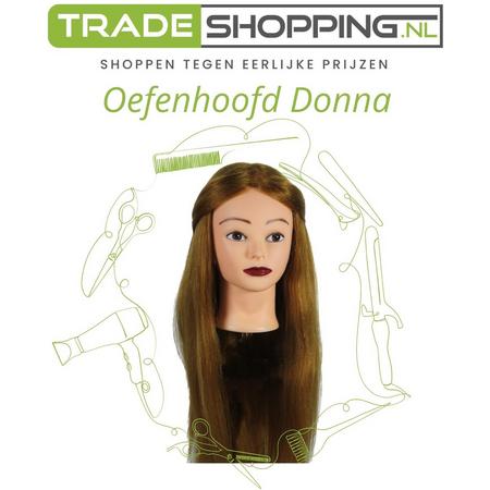 Oefenhoofd Donna 80% echt haar - 60 cm haarlengte - kappershoofd met tafelklem - donkerblond kaphoofd