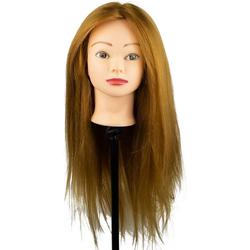 Oefenhoofd Donna met echt haar 60-70 cm haarlengte - kappershoofd met tafelklem - donkerblond kaphoofd