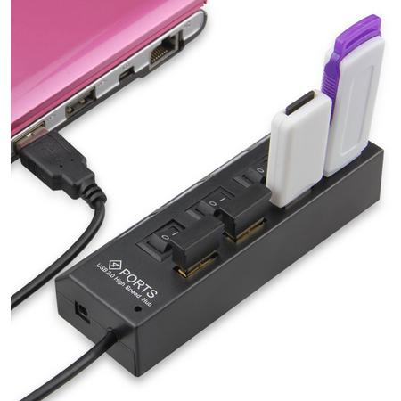ZPC 4 Port USB Hub - USB Splitter - High Speed 480Mbps - Led AAN/UIT knoppen - Voor Windows/Mac Laptop of Computer - Aansluiting voor voeding