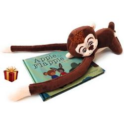 Appie & Flappie in de Herfst Prentenboek Incl. Appie Pluche Knuffelaap  Cadeau - Slingeraap - Donker Bruin - 65 cm - Kinderboek - Voorleesboek - Babyboekje