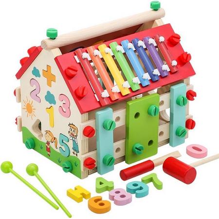 ZaCia Houten Huis met Xylofoon - Educatief speelgoed - Rekenen - Hammerbank