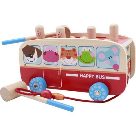 ZaCia Houten Speelgoedbus Hamster - Hamerbank - Educatief speelgoed - Sleepwagen - Trekfiguur