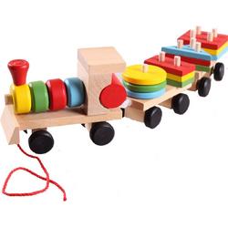 ZaCia Houten Speelgoedtrein met vormpjes en blokjes - houten stapeltrein 20-delig - Houten Educatief speelgoed