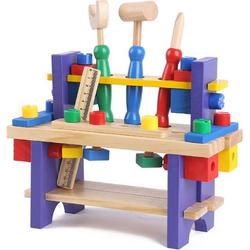 ZaCia Houten Werkbank met gereedschap - Speelgoed Werktafel - 24-Delig - Mini Gereedschaps Tafel