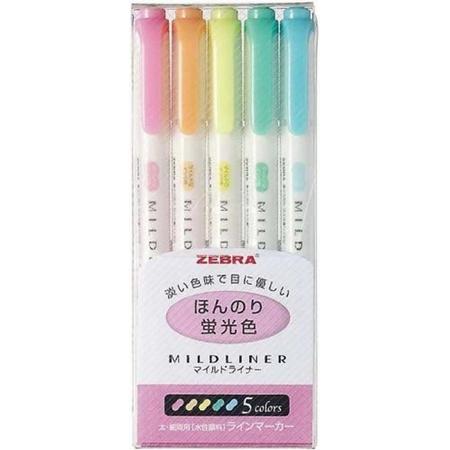 Zebra Mildliner met Dual Tip - 5 stuks - Pastel Stiften voor Volwassenen - Bullet journal Producten