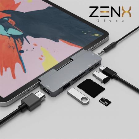 ZenXstore™ USB-C Mobile iPad Pro 7 in 1 hub met HDMI voor de nieuwe iPad Pro met USB-C 4K HDMI, USB-C PD Snel opladen, USB 3.0, SD/TF kaartlezer Type C Hub Adapter