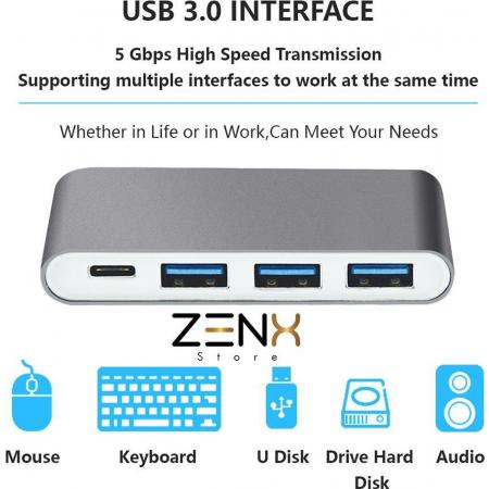 ZenXstore™ Universele USB-C Adapter (USB-Hub) met 3.0 USB, en USB-C ingang - voor Macbook & Windows - Grijs AAA Kwaliteit Razend Snel
