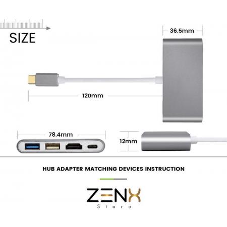 ZenXstore™ Usb c Hub 6 in 1 met  6 ports 4K / HD-MI / USB 3.0/  5Gbps/  Razendsnel Geschikt voor Macbook/ Surface / DeLL/ Ipad en nog meer