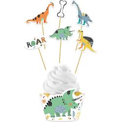 Cupcake Decoratie Set Dino Roars - 12-delig - Feestdecoratie Katoen -