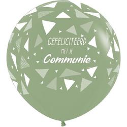 Mega ballon Gefeliciteerd Met Je Communie - Triangles - Eucalyptus groen - 24 inch = 61 cm.