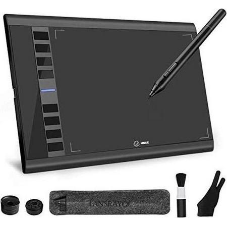 Tekentablet - NOL Ugee M708 Grafische tablet voor schilderen, fotobewerking, digitisering, tablet, draadloze batterijvrije pen, compatibel met Mac Windows met Pen Pocket Handschoen