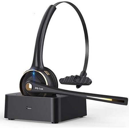 headset met microfoon voor laptop - Bluetooth Headset mit Mikrofon, Jel Wireless Headset mit 200h Ladestation, Rauschunterdrückung Drahtloses Headset für PC/ Laptop/ Computer/ Handy