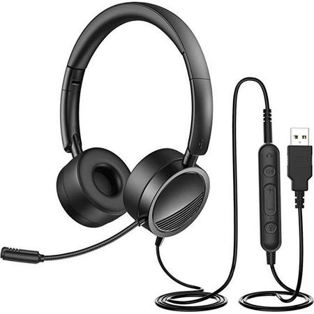 headset met microfoon voor pc - pc-headset met microfoon, ruisonderdrukking en volumeregeling, 3,5 mm stereo pc-hoofdtelefoon voor zakelijk Skype, callcenter, kantoorcomputer, duidelijkere stem, superlichtgewicht, uiterst comfortabel