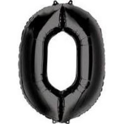 Folie ballon XL cijfer 0 zwart kleur is 63 x 88 cm groot