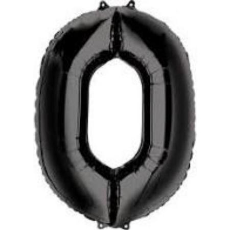 Folie ballon XL cijfer 0 zwart kleur is 63 x 88 cm groot