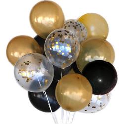 Ballonnen voor verjaardag of bruiloft - 30 stuks - goud - zwart - glitter - geschikt voor helium